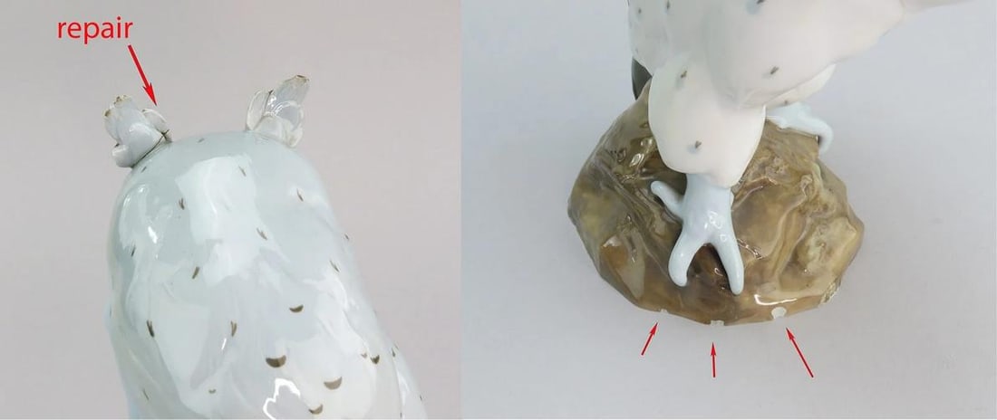 Impressive c1900 Pair Limoges French Porcelain Owl Figurines Large Size - 10