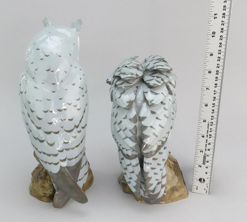 Impressive c1900 Pair Limoges French Porcelain Owl Figurines Large Size - 4