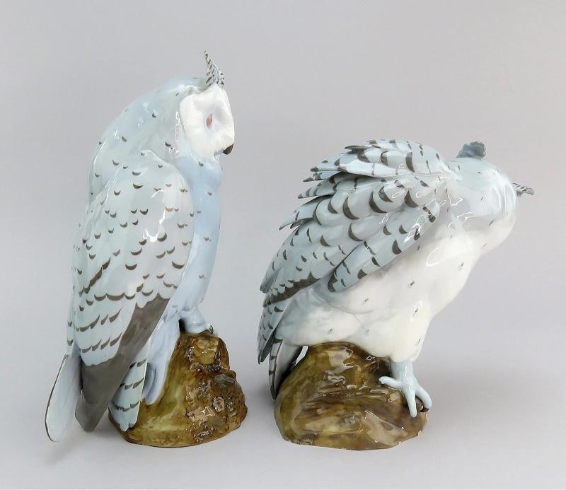 Impressive c1900 Pair Limoges French Porcelain Owl Figurines Large Size - 5
