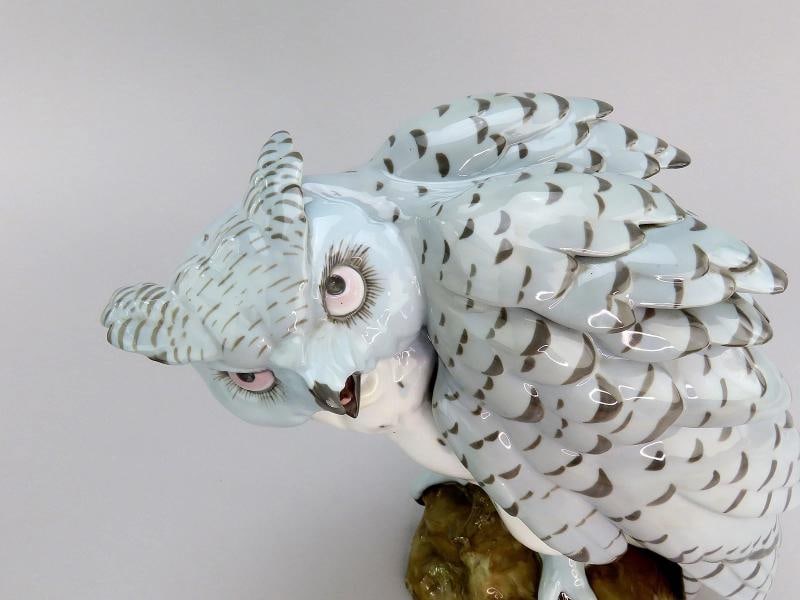 Impressive c1900 Pair Limoges French Porcelain Owl Figurines Large Size - 6