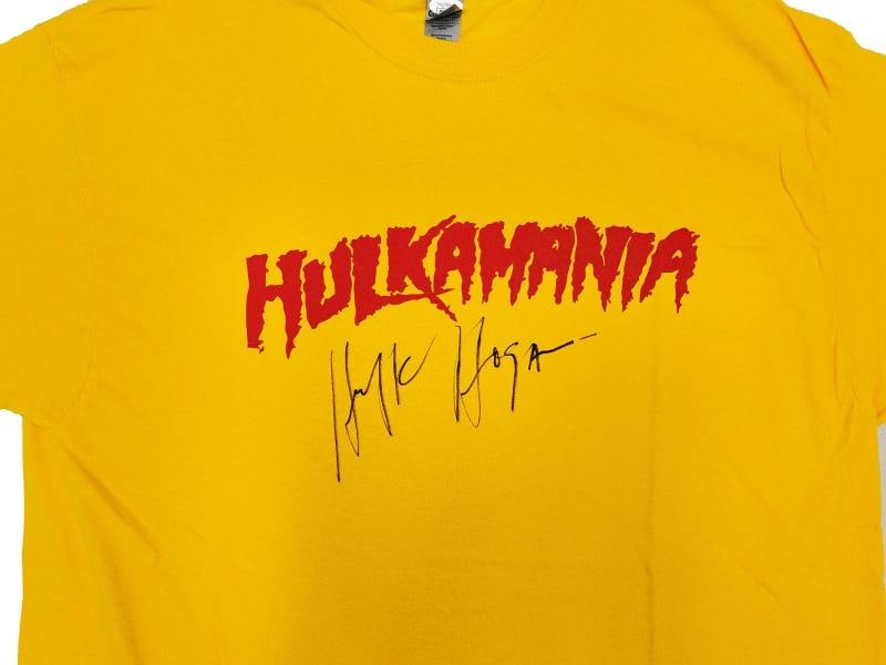 Hulk Hogan Autographed Signed Yellow WWE Hulkamania T-Shirt JSA - 2