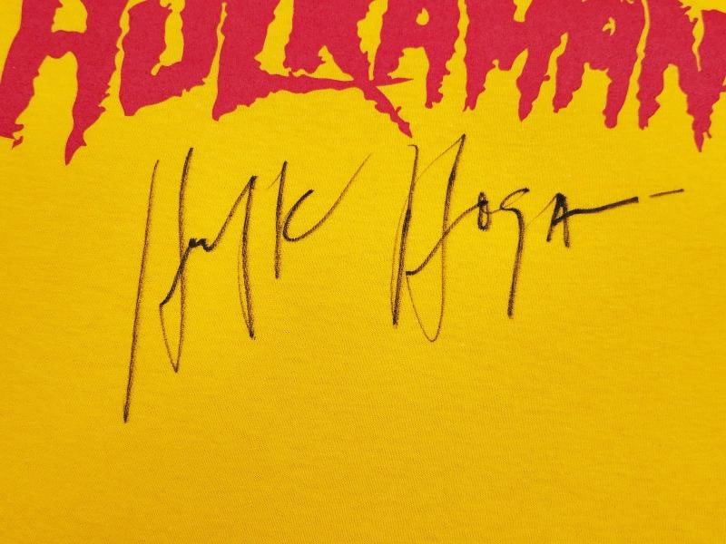 Hulk Hogan Autographed Signed Yellow WWE Hulkamania T-Shirt JSA - 3
