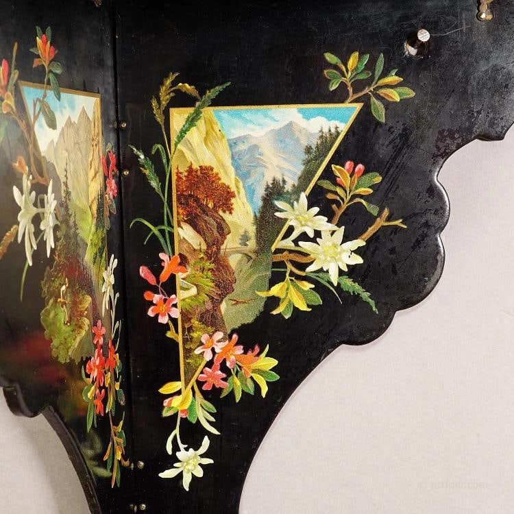 Antique Victorian Papier-MÃƒÂ¢chÃƒÂ© Wall Shelve with Edelwe - 3