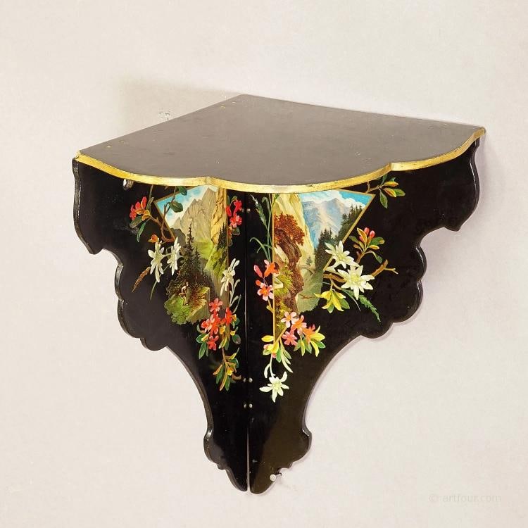 Antique Victorian Papier-MÃƒÂ¢chÃƒÂ© Wall Shelve with Edelwe - 5