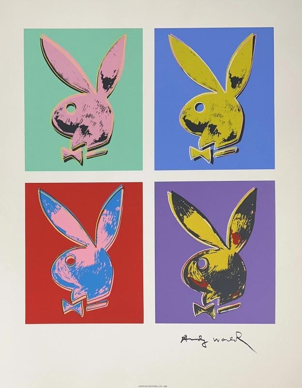 Original Vintage ANDY WARHOL PLAYBOY BUNNY 4 Bunnies Pop Art Serigraph 1990 Ed.: Condition: Used,Artist: Andy Warhol,Type: Print,Year of Production: 1990,Theme: Art,Style: Modernism, Pop Art,Period: Contemporary (1970 - 2020),Item Length: 33",Production Technique: Silkscreen & Ser