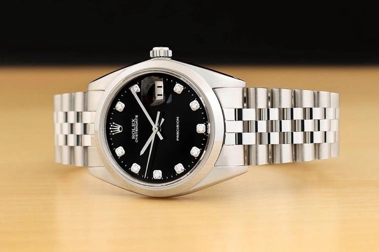 ROLEX OYSTERDATE PRECISION 6694 BLACK DIAMOND MANUAL WIND STEEL 34MM WATCH - 2