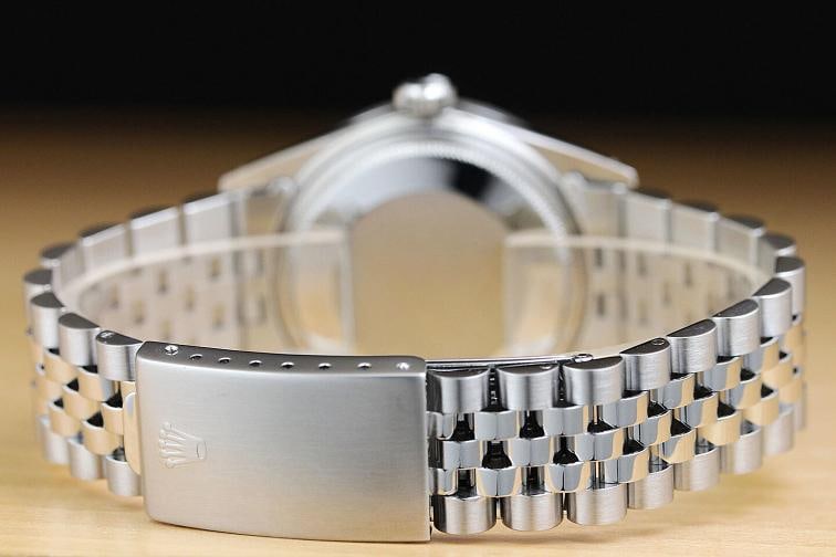 ROLEX MENS DATEJUST 1603 18K WHITE GOLD DIAMOND SAPPHIRE STEEL BLUE DIAL WATCH - 6