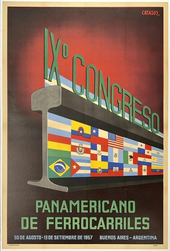 Original Vintage Poster CONGRESO PANAMERICANO FERROCARRILES Railroad Travel OL (1 of 5)