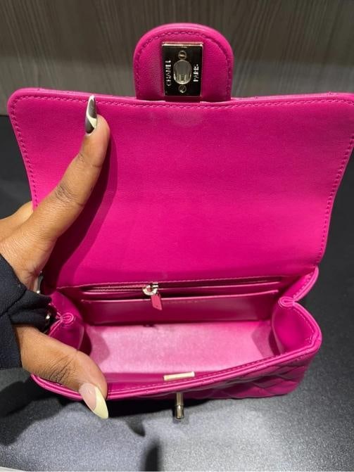 Chanel Mini Crystal & Brass Top Handle Bag in Dark Pink - 12