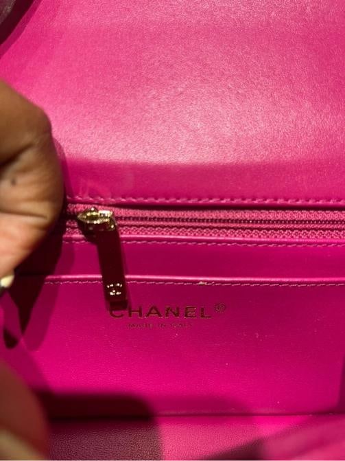 Chanel Mini Crystal & Brass Top Handle Bag in Dark Pink - 13