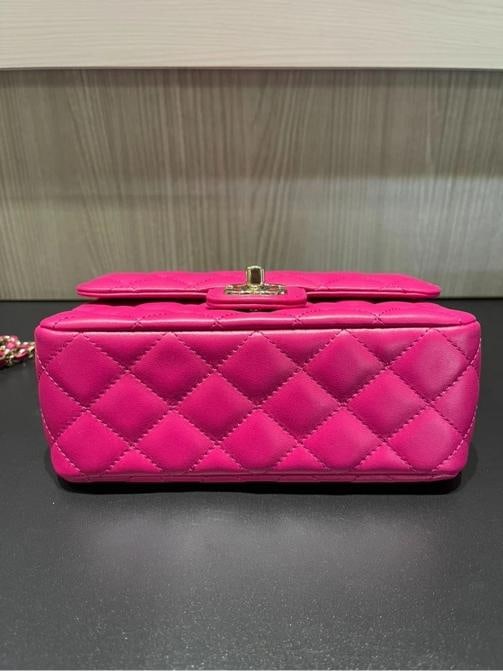 Chanel Mini Crystal & Brass Top Handle Bag in Dark Pink - 16