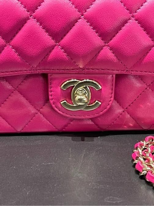 Chanel Mini Crystal & Brass Top Handle Bag in Dark Pink - 5
