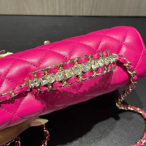 Chanel Mini Crystal & Brass Top Handle Bag in Dark Pink - 7