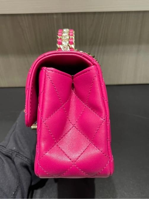 Chanel Mini Crystal & Brass Top Handle Bag in Dark Pink - 8