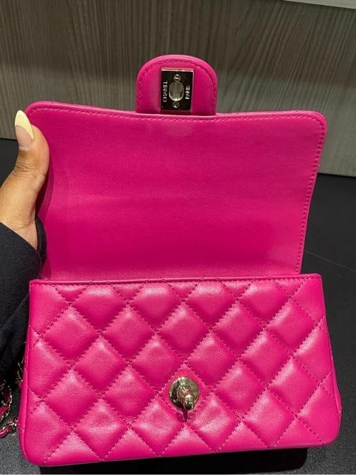 Chanel Mini Crystal & Brass Top Handle Bag in Dark Pink - 9