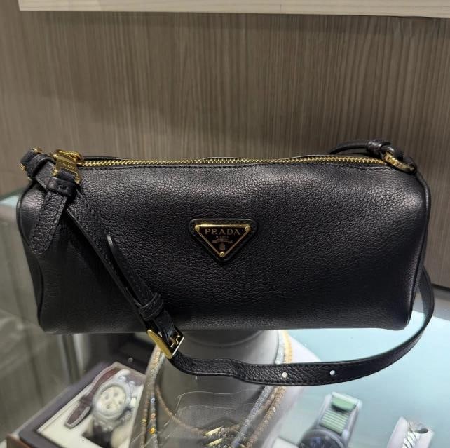 Prada Enameled Metal Triangle Leather Pouch Shoulder Bag - 2