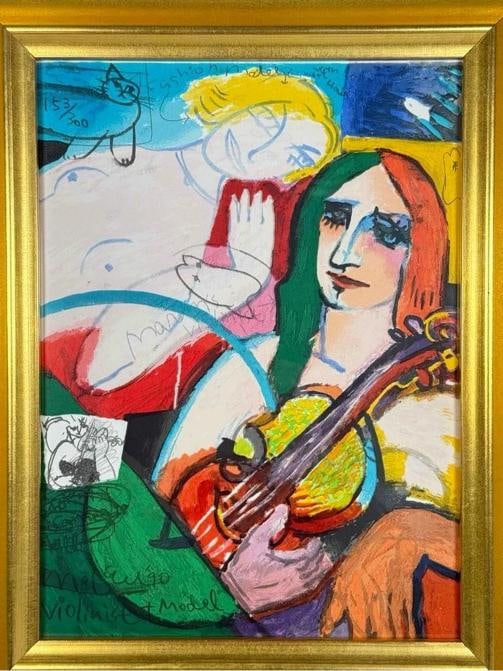 Michael Leu 1990 Violinist & Model 153/300 Serigraph Art Print Signed Gilt Frame - 3