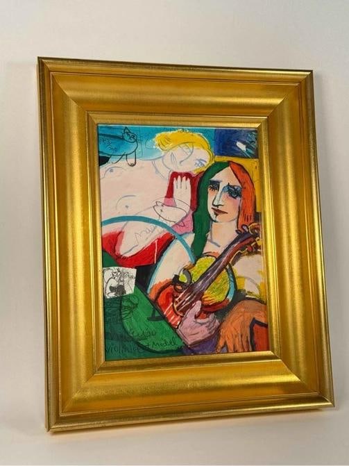 Michael Leu 1990 Violinist & Model 153/300 Serigraph Art Print Signed Gilt Frame - 6
