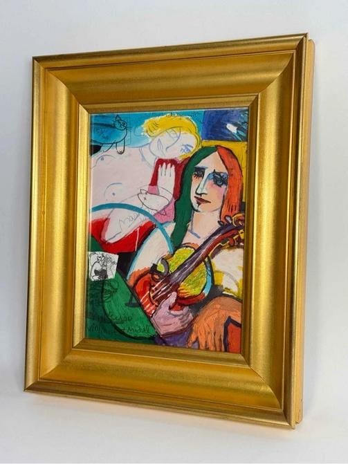Michael Leu 1990 Violinist & Model 153/300 Serigraph Art Print Signed Gilt Frame - 7