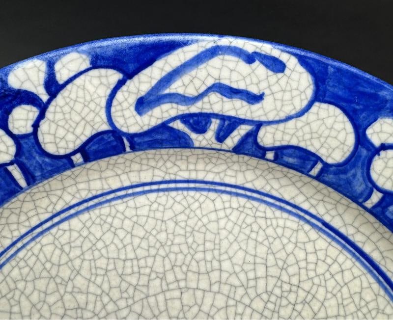 Antique Dedham Pottery Snow Tree / Mushroom 10" Plate Good Marks NOT Repro - 2