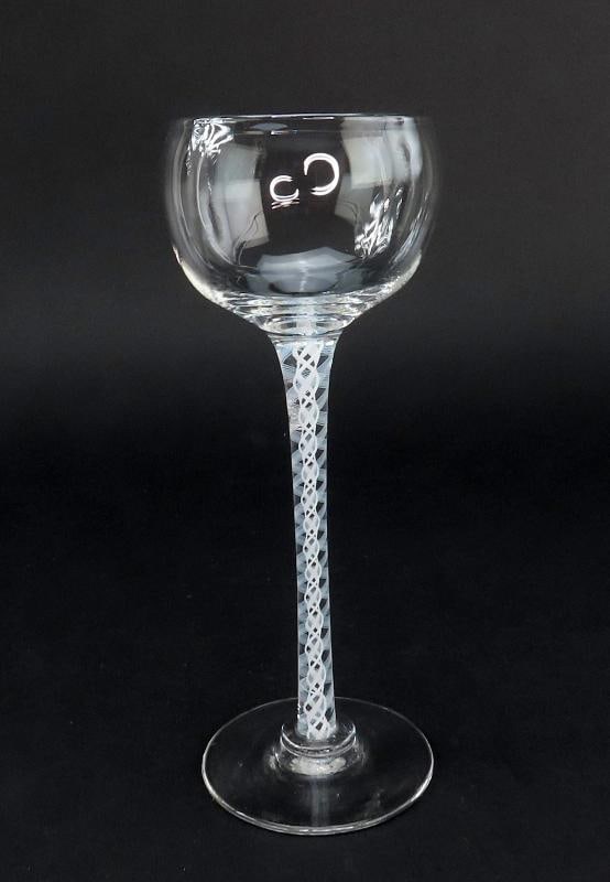 5 Tall Cotton Twist Stem Latticino 3 ozs White Wine Glasses 7 5/8" Tall - 2