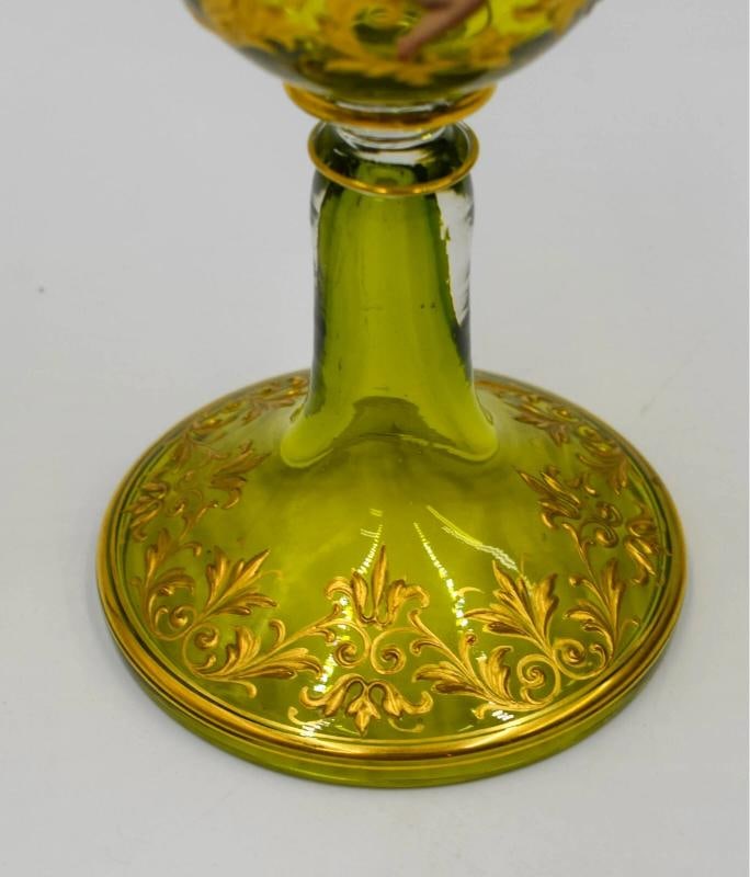 Rare Moser Heavy Raised Gold & Enamel Wine Glass w/ 3 Different Cherubs, C1895 - 2