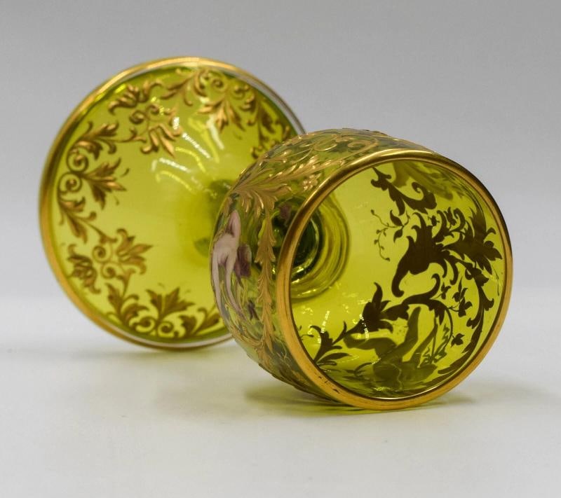 Rare Moser Heavy Raised Gold & Enamel Wine Glass w/ 3 Different Cherubs, C1895 - 6