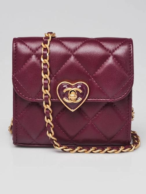 Chanel Violet Quilted Lambskin Leather Clutch with Chain Heart Crossbody Bag: Condition: Pre-owned - Good,Brand: Chanel,Exterior Material: Leather,Style: Crossbody Bags,Evening Bags,Everyday Bags,Exterior Color: Purple,Department: Women,Country of Origin: Italy 