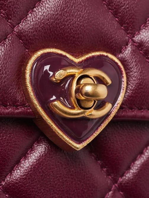 Chanel Violet Quilted Lambskin Leather Clutch with Chain Heart Crossbody Bag - 5