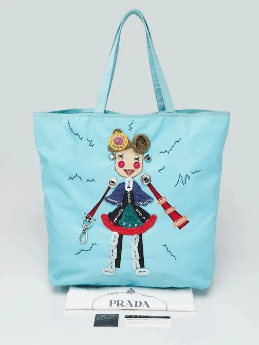 Prada Light Blue Nylon Robot Medium Tote Bag BR2897 - 10