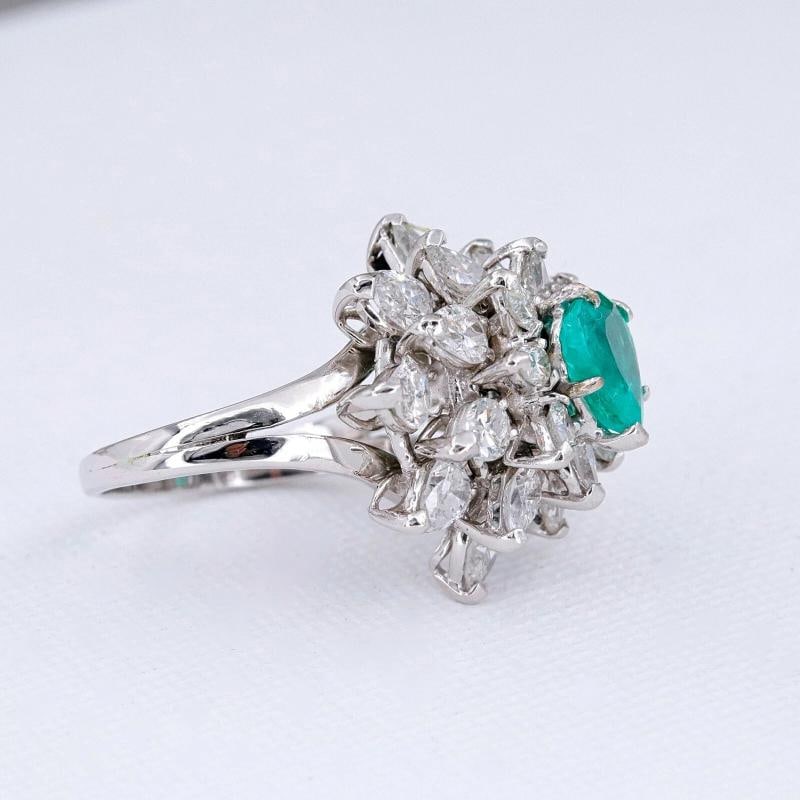 Natural Green Emerald and Diamond Platinum Ballerina Ring - 11