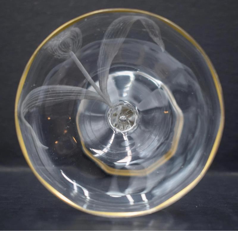 8 Moser Hand Blown & Engraved Saucer Champagne Coupes, Tulips - 7