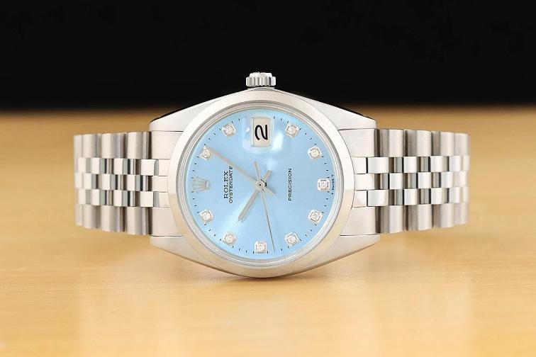ROLEX OYSTERDATE PRECISION 6694 ICE BLUE DIAMOND MANUAL WIND STEEL 34MM WATCH - 3
