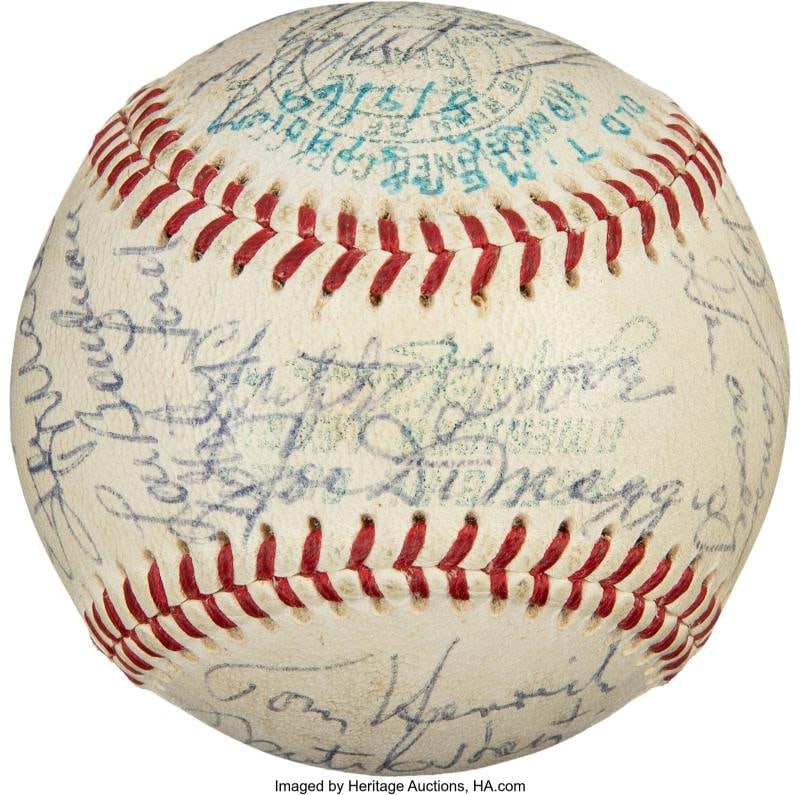 Mickey Mantle & Joe Dimaggio 1969 Old Timers Game HOF Signed Baseball PSA DNA - 2