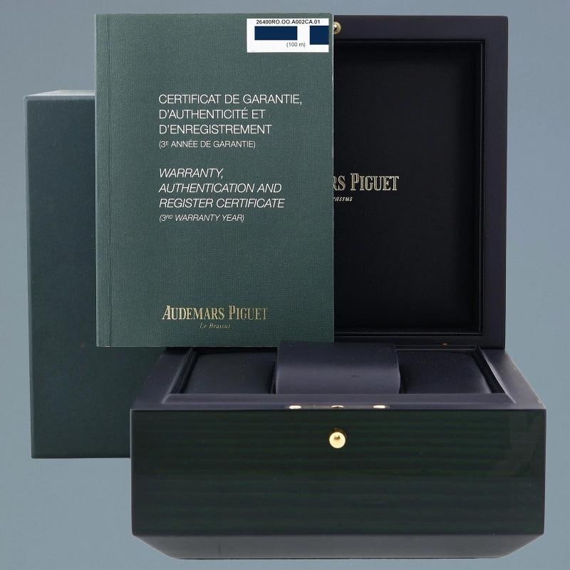 PAPERS Audemars Piguet Royal Oak Ceramic Rose Gold 26400or 44mm Chrono Watch - 7