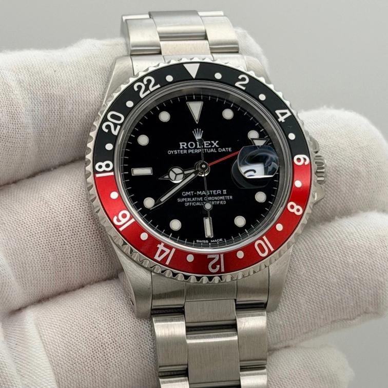 Rolex GMT Master II Coke 16710 40mm Red Black Bezel Steel Box Service Card - 3
