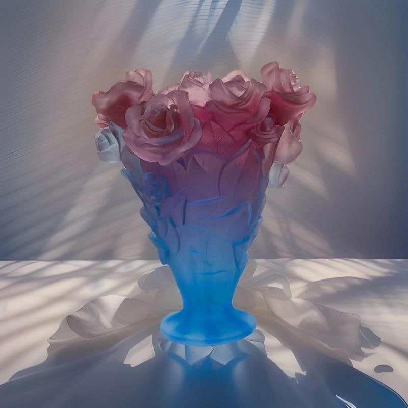Nancy Daum Style Rose Crystal Vase Blue Multi H9Ã¢â¬ÂW8Ã¢â&# (1 of 11)