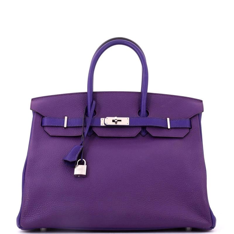 Hermes Birkin Handbag Bicolor Clemence with Palladium Hardware 35: Accessories: Keys, Clochette, Lock Measurements: Handle Drop 4.5", Height 10", Width 13.5", Depth 7". Condition: Pre-owned - Good,Brand: Hermes,Exterior Material: Leather,Style: Top Handle,Exterior Co