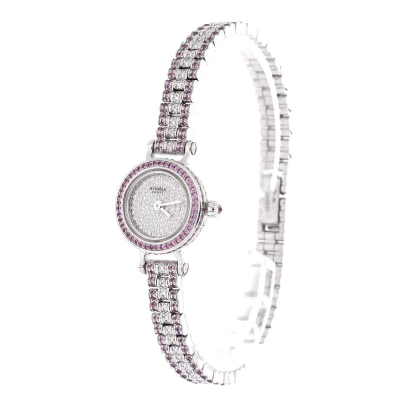 Hermes Faubourg Quartz Watch White Gold with Pave Diamond Bezel, Pink Sapphire - 3
