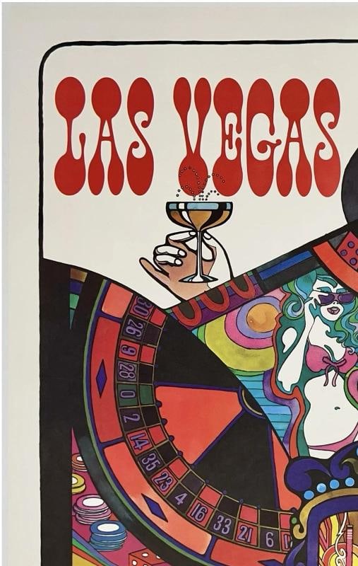 Original Vintage Poster LAS VEGAS - FLY TWA Airline Travel Tourism LINEN - 2