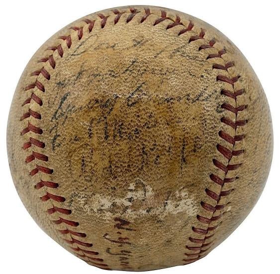 Lou Gehrig 1937 New York Yankees World Series Champs Team Signed Baseball JSA - 6