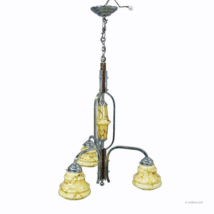 Antique Art Deco Chandelier with Three Glass Shades (1 of 10)