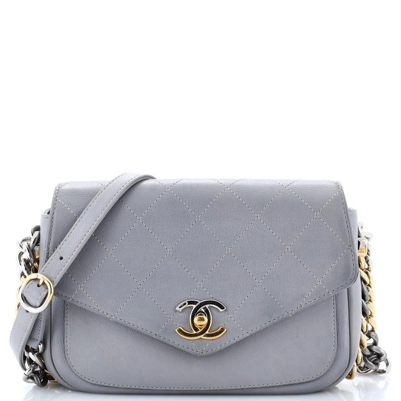 Chanel Two Tone Envelope Flap Bag Quilted Calfskin Medium: Condition: Pre-owned - Good,Brand: Chanel,Exterior Material: Leather,Style: Shoulder Bags,Exterior Color: Gray,Department: Women,Size: Medium Low Estimate: 4000.00 High Estimate: 6000.00