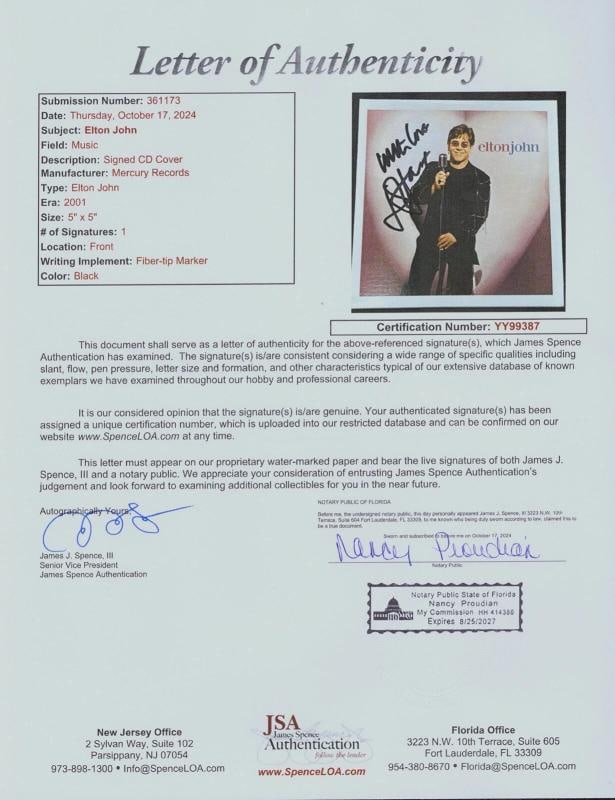 ELTON JOHN Signed Autograph CD Cover "Elton John" JSA LOA RARE promo - 3