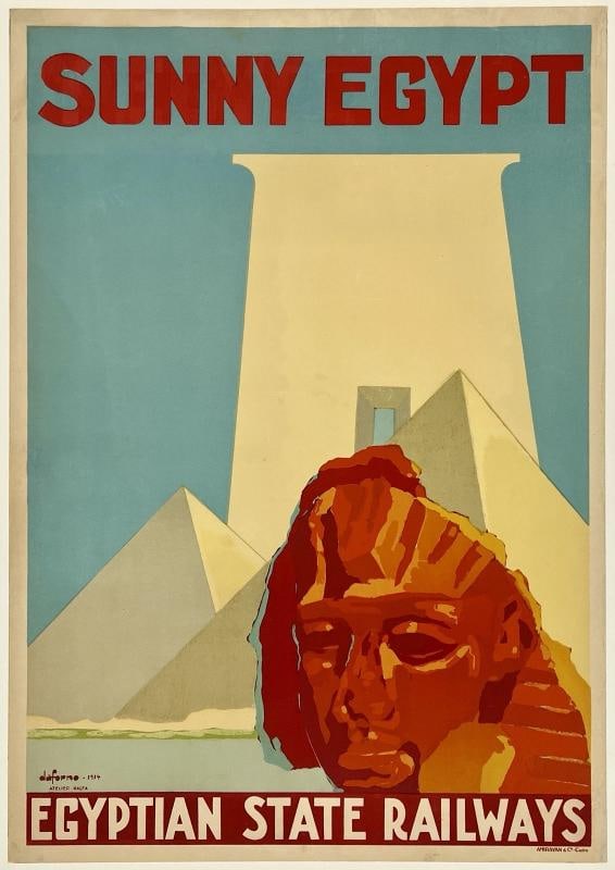Original Vintage Poster SUNNY EGYPT EGYPTIAN STATE RAILWAYS Travel Tourism LINEN (1 of 5)