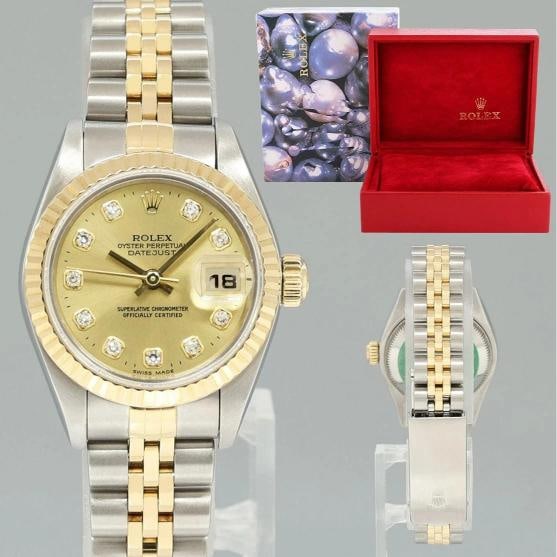 MINT Champagne Diamond Ladies Rolex 26mm DateJust 79173 Two Tone Gold Watch: Condition: Pre-owned - Excellent,Brand: Rolex,Department: Women,Type: Wristwatch,Country of Origin: Switzerland Low Estimate: 10000.00 High Estimate: 12000.00