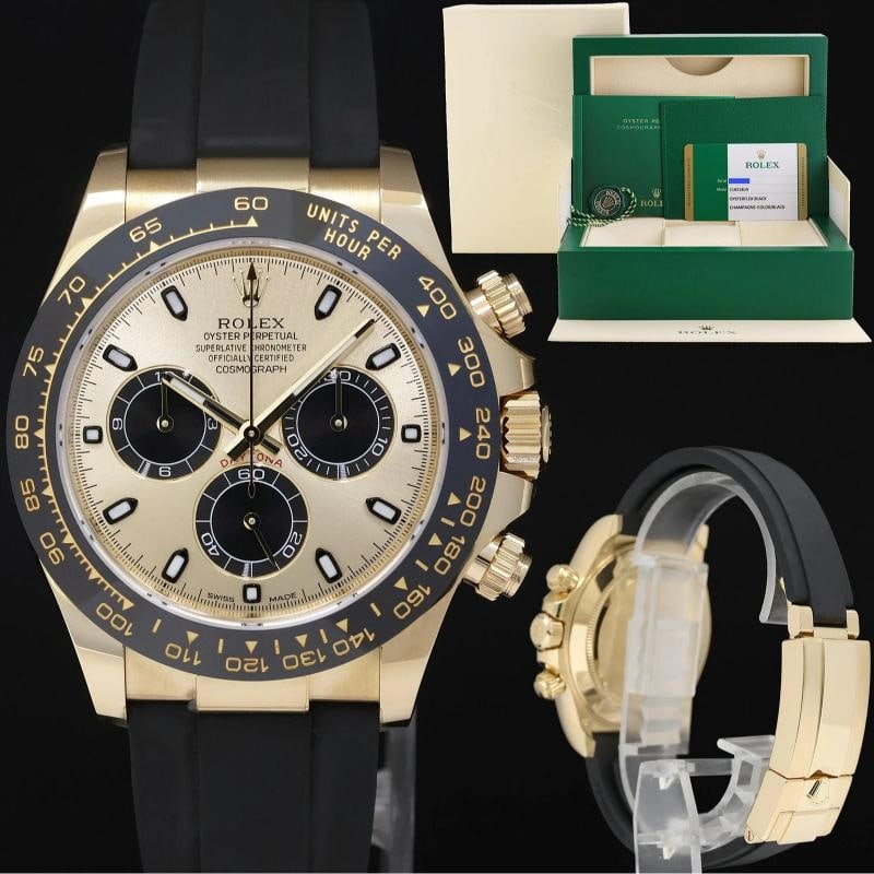 2018 MINT PAPERS Rolex Daytona 116518LN Yellow Gold Pikachu Ceramic Watch Box: Brand Rolex (Guaranteed Authentic) Model Daytona Cosmograph Reference Number 116518LN Serial Number Random Serial Gender Men's Metal Yellow Gold Case Size 40.00mm Wrist Size This watch will currently