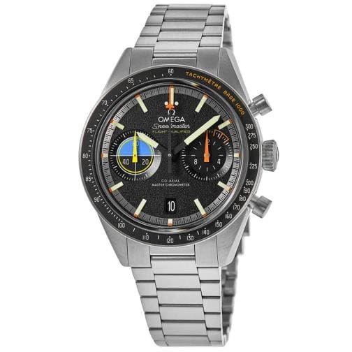 Omega Speedmaster Pilot Chronograph Black Men's Watch: Case Case Material Stainless Steel Case Description Brushed Stainless Steel Case Finish Brushed Case Shape Round Case Diameter 40.80mm Case Thickness 14.80mm Case Back Solid - Engraved Case Back Bezel