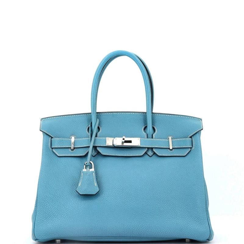 Hermes Birkin Handbag Blue Togo with Palladium Hardware 30: Condition: Pre-owned - Good,Brand: Hermes,Exterior Material: Leather,Style: Totes,Exterior Color: Blue,Department: Women,Size: 30,Accessories: Clochette, Keys, Lock Low Estimate: 20000.00High