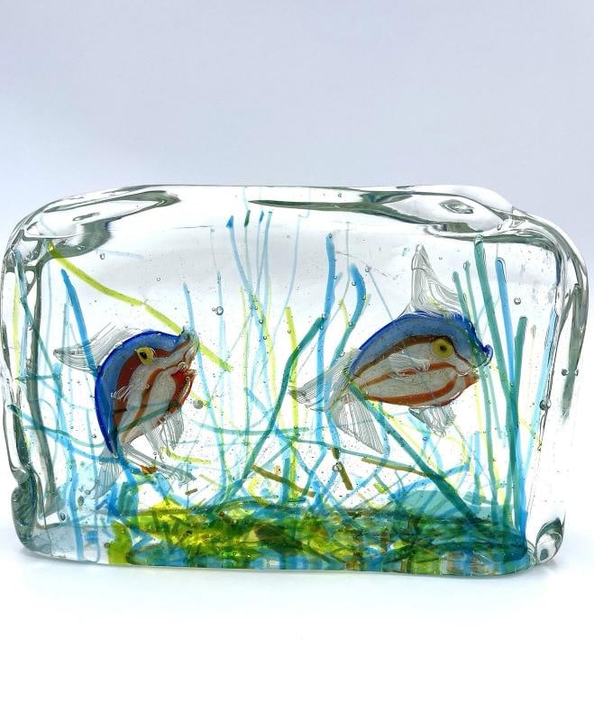 1950s Murano Art Glass Block Aquarium BARBINI For CENEDESE Large w/base Light (1 of 10)